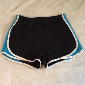 Black and blue work out shorts 100% polyester